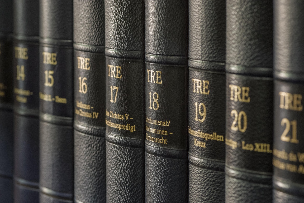 Dark leather-bound law volumes on the chambers shelves
